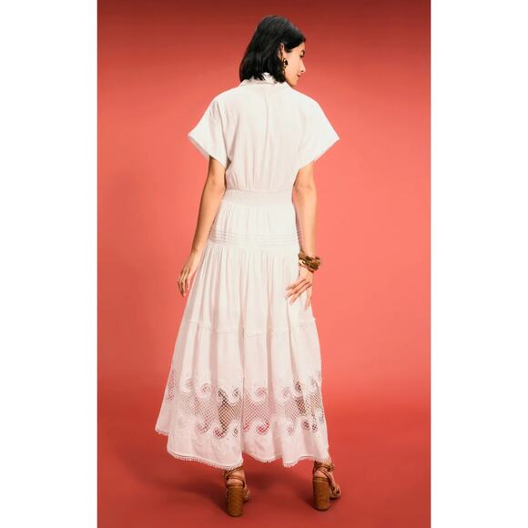 Maje Embroidered Ruffled Maxi Dress in White - Picture 4 of 9